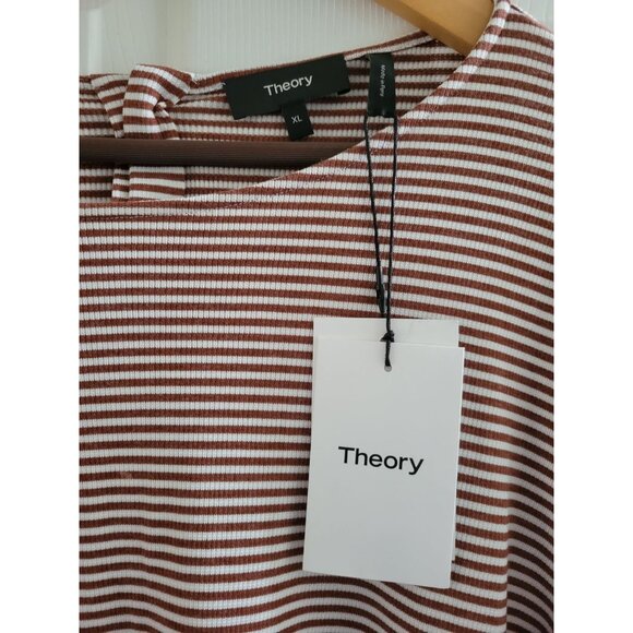 Theory Womens brown white Lowell striped button back knit top size XL New Preppy - Picture 3 of 7